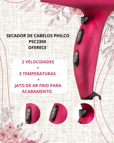 Secador De Cabelo Philco Bivolt Ions Turmaline Mais Brilho