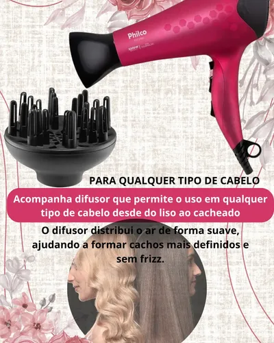 Secador De Cabelo Philco Bivolt Ions Turmaline Mais Brilho