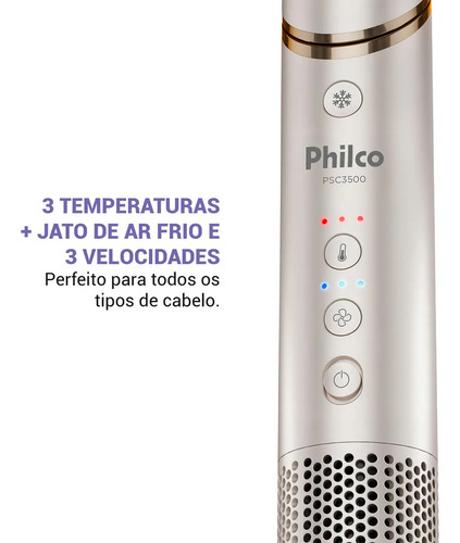 Secador De Cabelos Philco PSC3500 4 Em 1 dobrável Motor BLDC Prateado