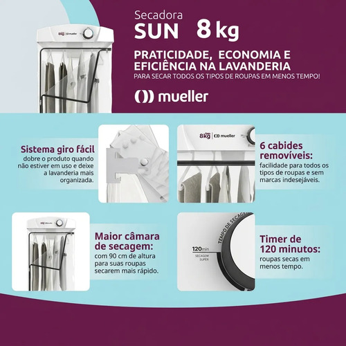 Secadora De Roupas 8 Kg Branca De Parede 220v Mueller Sun