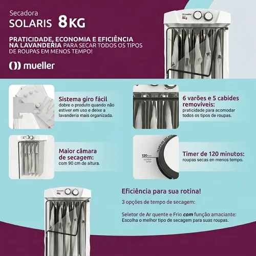 Secadora De Roupas 8kg Branca De Parede 220v Mueller Solaris