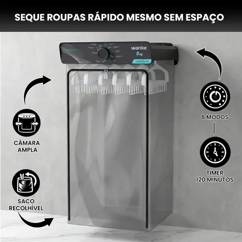 Secadora De Roupas Wanke Comfort 8kg Parede