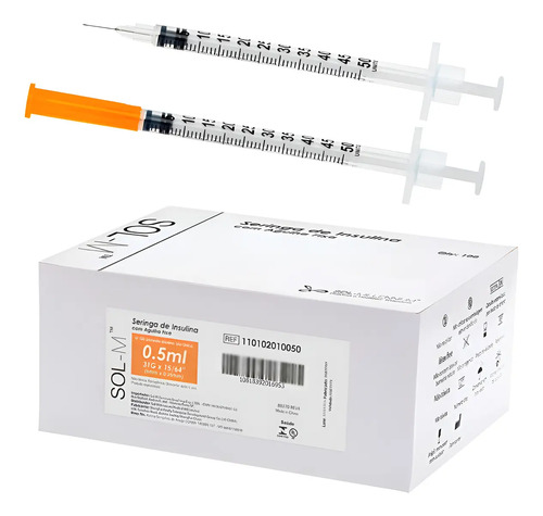 Seringa de insulina 05ml c agulha fixa 025mmx6mm blister