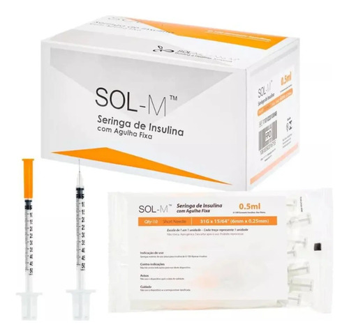 Seringa De Insulina 0,5ml C Agulha Fixa 0,25mmx6mm Blister
