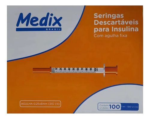 Seringa descartavel para insulina 6 x 025 31 g 1ml caixa co 1