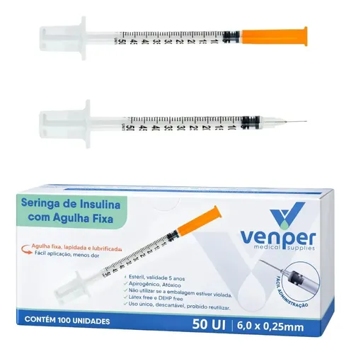 Seringa insulina 05ml 50ui agulha fixa caixa 100un