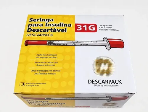 Seringa Insulina 0,5ml Agulha 6,0x0,25mm 100 Un Descarpack