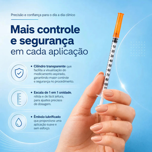 Seringa Insulina 1 ml Agulha Fixa Ultrafina 0,30mmx8mm Venper 100 Unidades