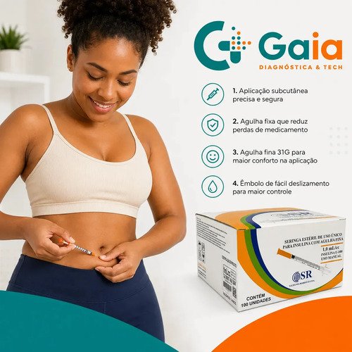 Seringa Insulina 1ml com Agulha Fixa 6 x 0,25 mm (31G) | Caixa com 100 Unidades | SR
