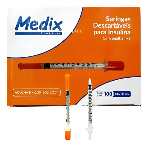 Seringa insulina 1ml com agulha fixa 8x030 30g 100 un