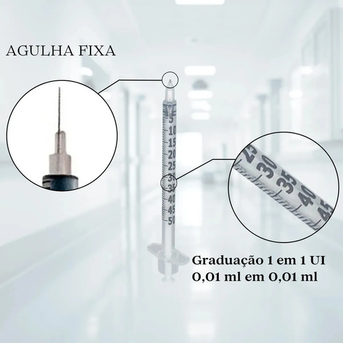 Seringa Insulina 50ui Agulha 6mmx25mm Fixa 0,5ml 25 Unidades 0.5 Ml