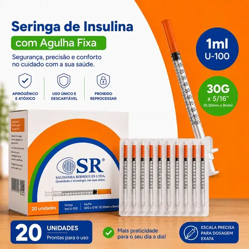 Seringa Insulina Agulha Fixa 8x0,3 Botox Mounjaro 20 Uni