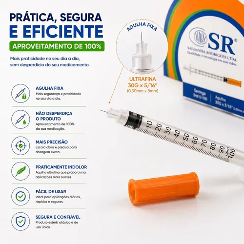 Seringa Insulina Agulha Fixa 8x0,3 Botox Mounjaro 20 Uni