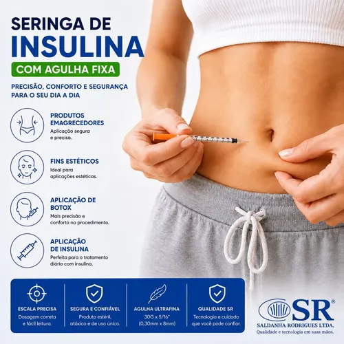 Seringa Insulina Agulha Fixa 8x0,3 Botox Mounjaro 20 Uni