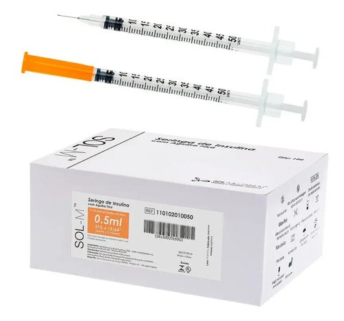 Seringa insulina c agulha fixa 05ml 025mm x 6mm 31g 100un