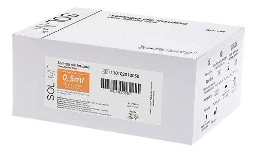 Seringa Insulina C Agulha Fixa 0,5ml 0,25mm X 6mm 31g 100un
