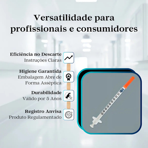 Seringa Insulina Com Agulha Fixa 1ml 8mm X 0,30mm 100un