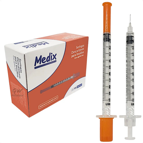Seringa medix 1ml para insulina e botox com agulha fixa fina