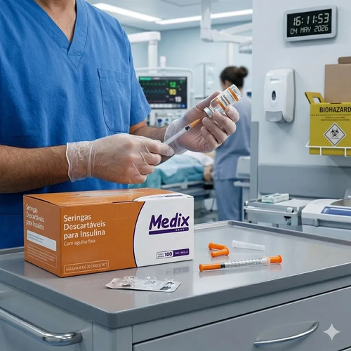 Seringa Medix 1mL para Insulina e Botox, com Agulha Fixa Fina de 8x0,30mm - Pack com 100