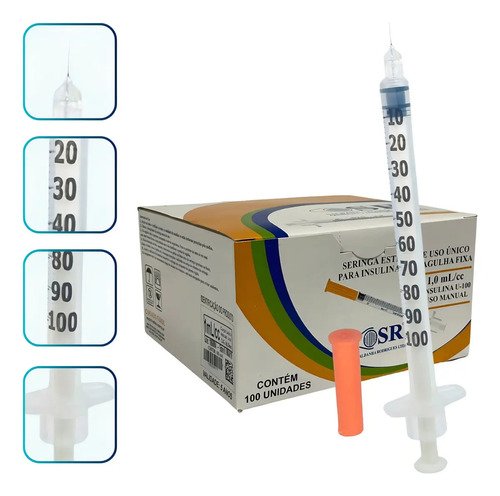 Seringa sr agulha fixa de 1ml 6x025mm 31g c100