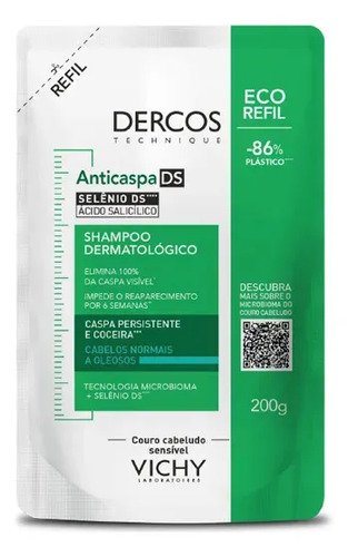 Shampoo anticaspa cabelos normais a oleosos dercos ds vichy 1