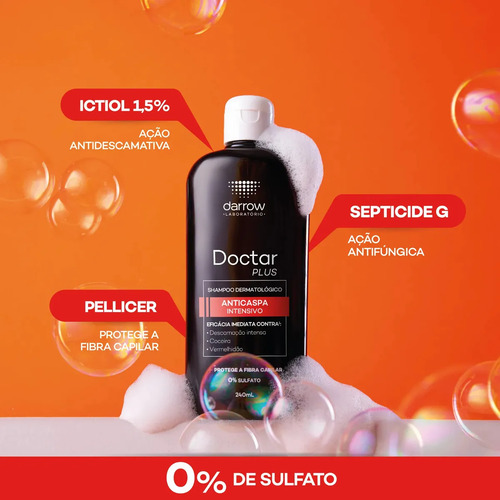 Shampoo anticaspa dermatológico Darrow Doctar Plus 240ml sem sulfatos