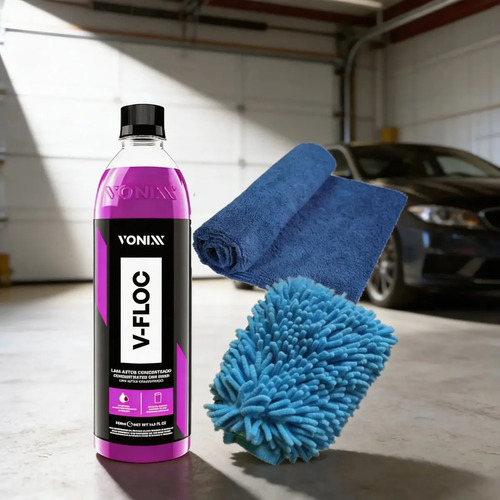 Shampoo V-floc Vonixx + Toalha Microfibra + Luva Microfibra