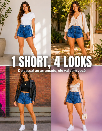Short Jeans Feminino Boyfriend Cintura Alta Hot Pants Mom
