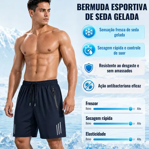 Short Masculino Bermuda Secagem Dry Zip Bolsos Academia