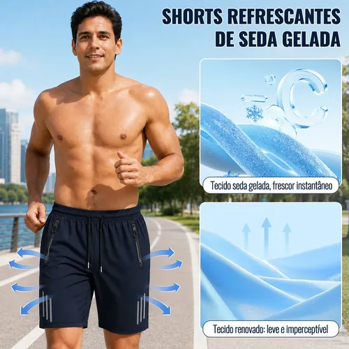 Short Masculino Bermuda Secagem Dry Zip Bolsos Academia