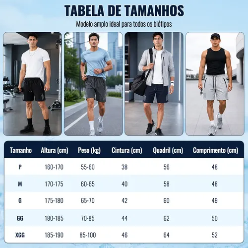 Short Masculino Bermuda Secagem Dry Zip Bolsos Academia