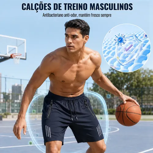 Short Masculino Bermuda Secagem Dry Zip Bolsos Academia