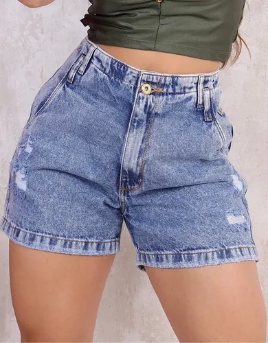 Short mon 100 boyfriend meia coxa cintura alta feminina