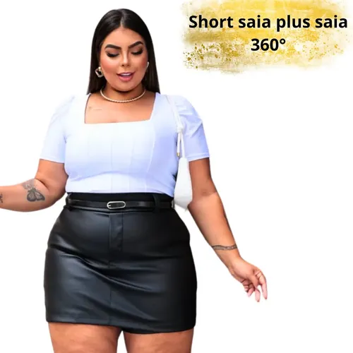 Short Saia Plus Size Couro Com Cinto Casual Saia 360 Social