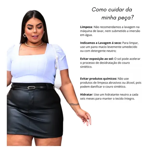 Short Saia Plus Size Couro Com Cinto Casual Saia 360 Social
