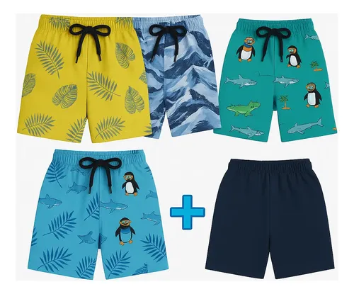 Shorts Tactel Infantil Bermuda Menino Kit 4 Peças +brinde