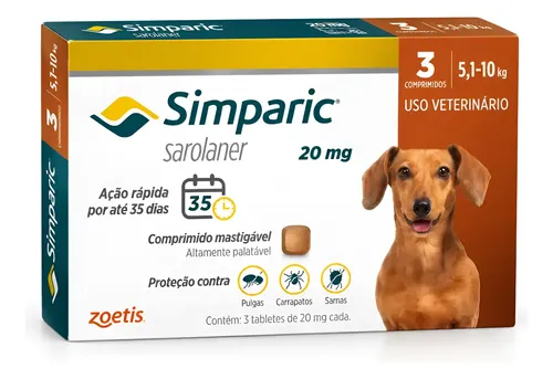 Simparic 20mg antipulgas caes 5 a 10kg 3 comprimidos zoetis