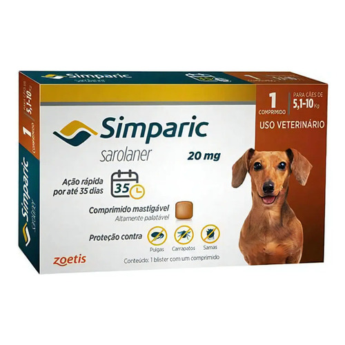Simparic 20mg comprimido antipulgas carrapatos caes 5 a 10kg 1