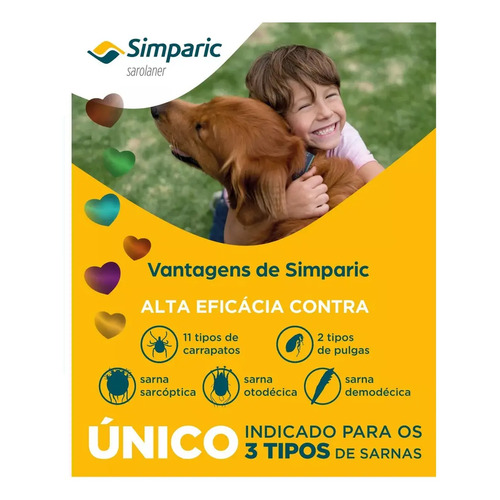 Simparic 20mg Comprimido Antipulgas Carrapatos Cães 5 a 10kg