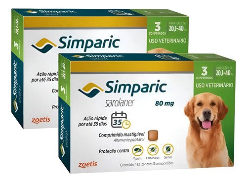 Simparic 80mg 3 Comprimidos Antipulgas Cães 20-40kg Zoetis