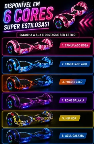Skate Hoverboard Elétrico Led Música Infantil Adulto