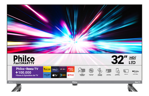 Smart tv 32 philco p32vik roku led dolby audio hdr wi fi 110 1