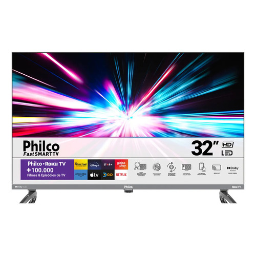 Smart tv 32 philco p32vik roku led dolby audio hdr wi fi 110