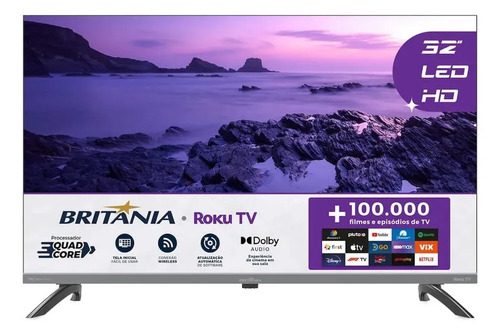 Smart tv 32 pol hd britania b32kra roku tv wi fi dolby audio