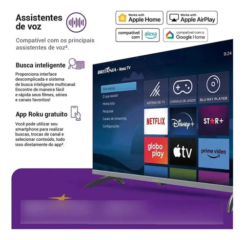 Smart Tv 32 Pol Hd Britânia B32kra Roku Tv Wi-fi Dolby Audio