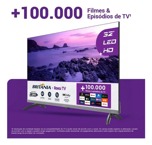 Smart Tv 32 Pol Hd Britânia B32kra Roku Tv Wi-fi Dolby Audio
