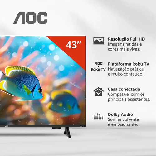 Smart Tv 43 Aoc Led Roku Full Hd Wi-fi 60hz Hdmi Usb 43s5155/78g