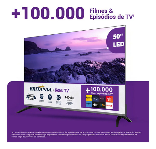 Smart Tv 50 Led 4k Britania B50cra Uhd Roku Dolby Audio Wi-fi Hdmi Hdr10 110/220v