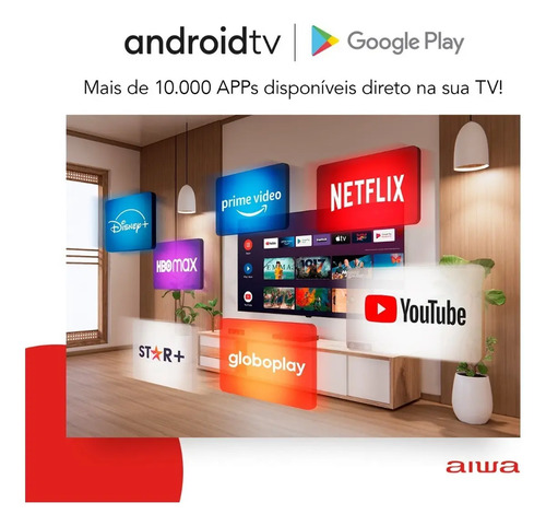 Smart TV AIWA 32” Android HD Borda Ultrafina HDR10 Dolby Áudio AWS-TV-32-BL-02-A