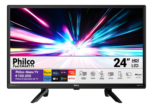 Smart tv de 24 philco roku tv ptv24g5yr2cp led preto